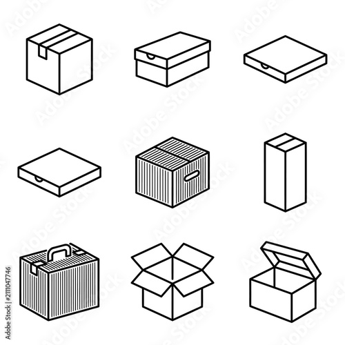 Isometric cardboard box and shipping delivery icons