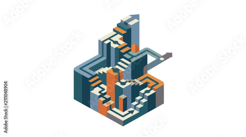Isometric 3D abstract stairs and arrows for business growth and success concept