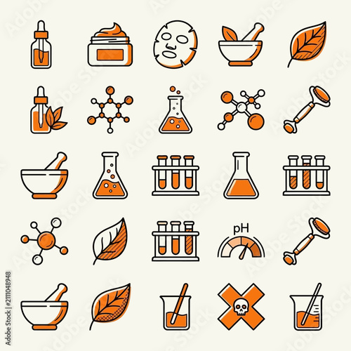 Laboratory chemistry and science icon set.