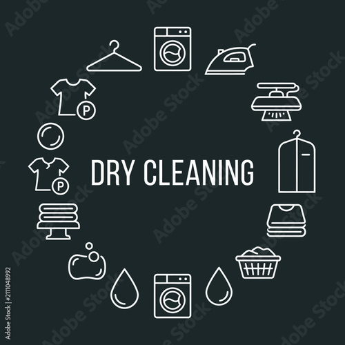Laundry and dry cleaning service line icon set