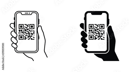Two hands holding smartphones displaying QR codes for scanning purposes