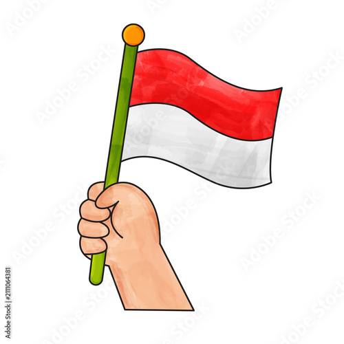 Indonesia Raised Hand Holding Flag Illustration