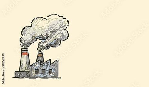 Valokuva Hand-drawn style Industrial Factory with Smoking Chimneys Illustration on Beige
