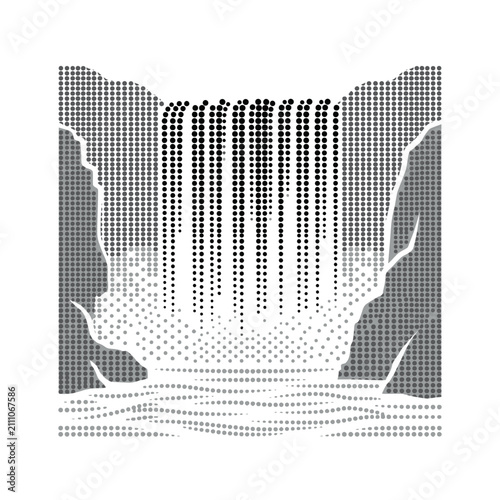 Abstract Waterfall Illustration Made of Dots.