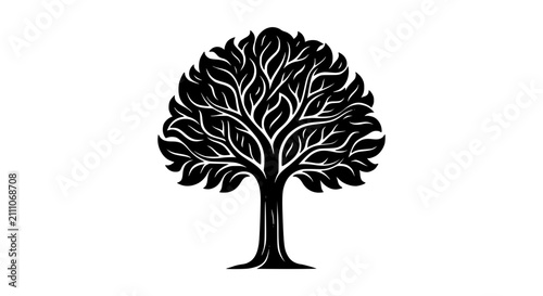 Принти на полотні Green Eco Friendly Tree of Life with Lush Leaves Silhouette Emblem for Environme