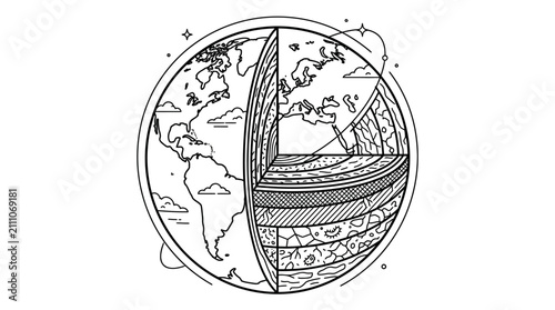 Bild auf Leinwand Dynamic Cross Sectional Globe Showing Earth s Layers and Surface Geography in Bl