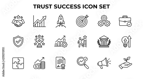 Business success and trust icons set. Professional growth symbols for corporate branding.