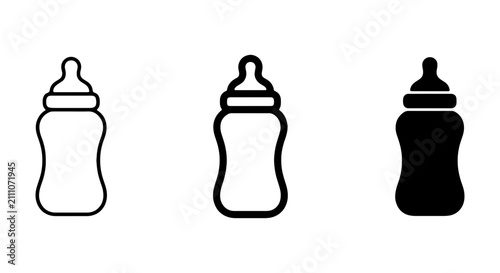 Foto Baby Bottle Icons: Outline, Filled, Solid Black Vector Graphics for Infancy and