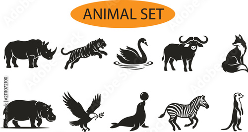 Bild auf Leinwand Animal Silhouettes A Collection Of Wildlife Vector Illustrations