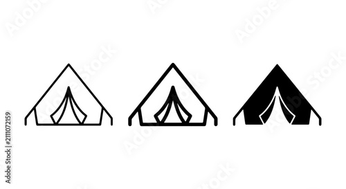 Schilderij op canvas Camping Tent Icons, Outdoor Shelter Vector Graphics, Adventure Gear Symbols, Min
