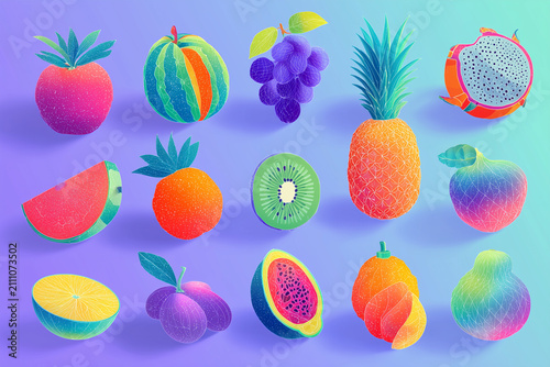 Vibrant textured fruit illustrations with colorful gradients