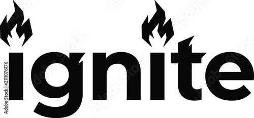 Foto Black typographic word ignite with stylized flame elements for bold design and branding projects