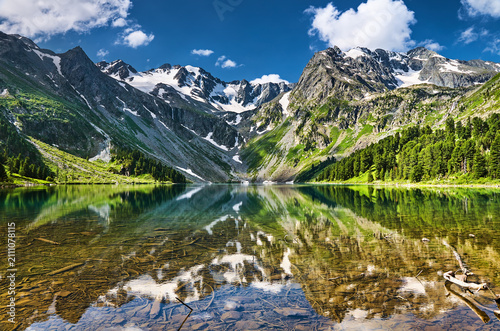Upper Multinskoye Lake the beautiful tarn lake in Altai mountains