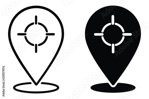 Location pin pointer target icon set with location navigation destination