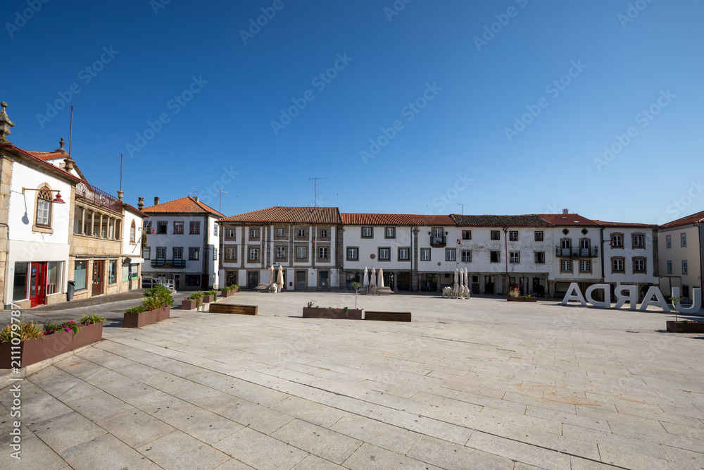 Obraz premium Luis de Camoes Square in Guarda, Portugal, with its historic buildings