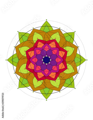 Colorful circular mandala pattern with geometric flower shape