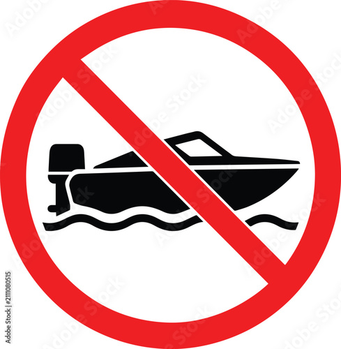 No Boats Sign Prohibition Symbol Red Vector Icon On White Background
