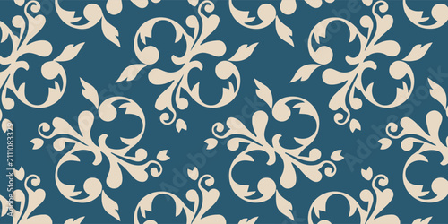 Obraz na płótnie Elegant Damask Pattern with Swirling Flourishes on Teal Background