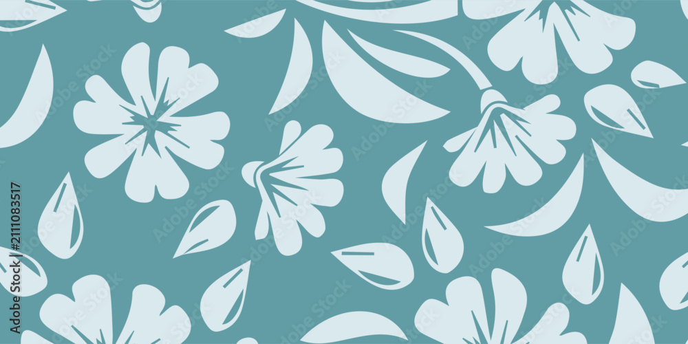Obraz premium Seamless Floral Pattern with White Flowers on Teal Background.