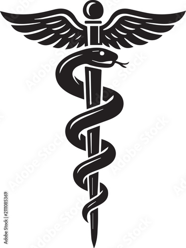 Caduceus symbol with wings and snake