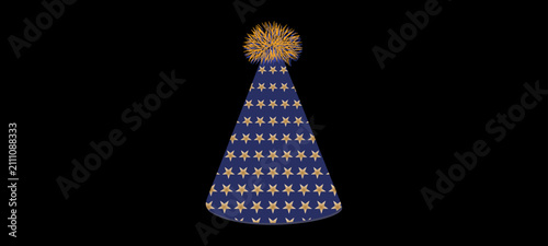 Blue Party Hat with Golden Star Pattern and Pom Pom – Birthday Celebration Vector Illustration.