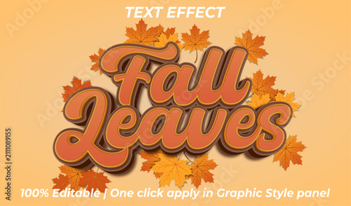 Fall Leaves 3D Editable Text Effect Template With Ornament Maple Leaf