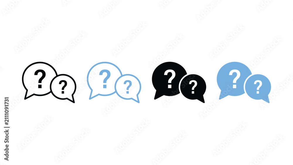 Fototapeta premium Four speech bubbles with question marks icon