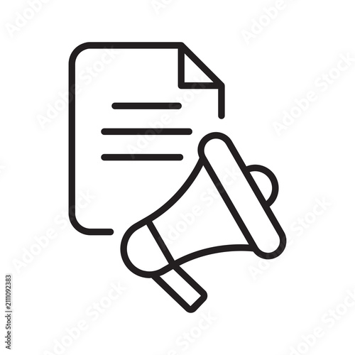 School announcement loudspeaker with document line vector icon