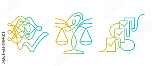 Konstfotografi Line art silhouettes of knotwork scales of justice and wheelchair colorful gradi