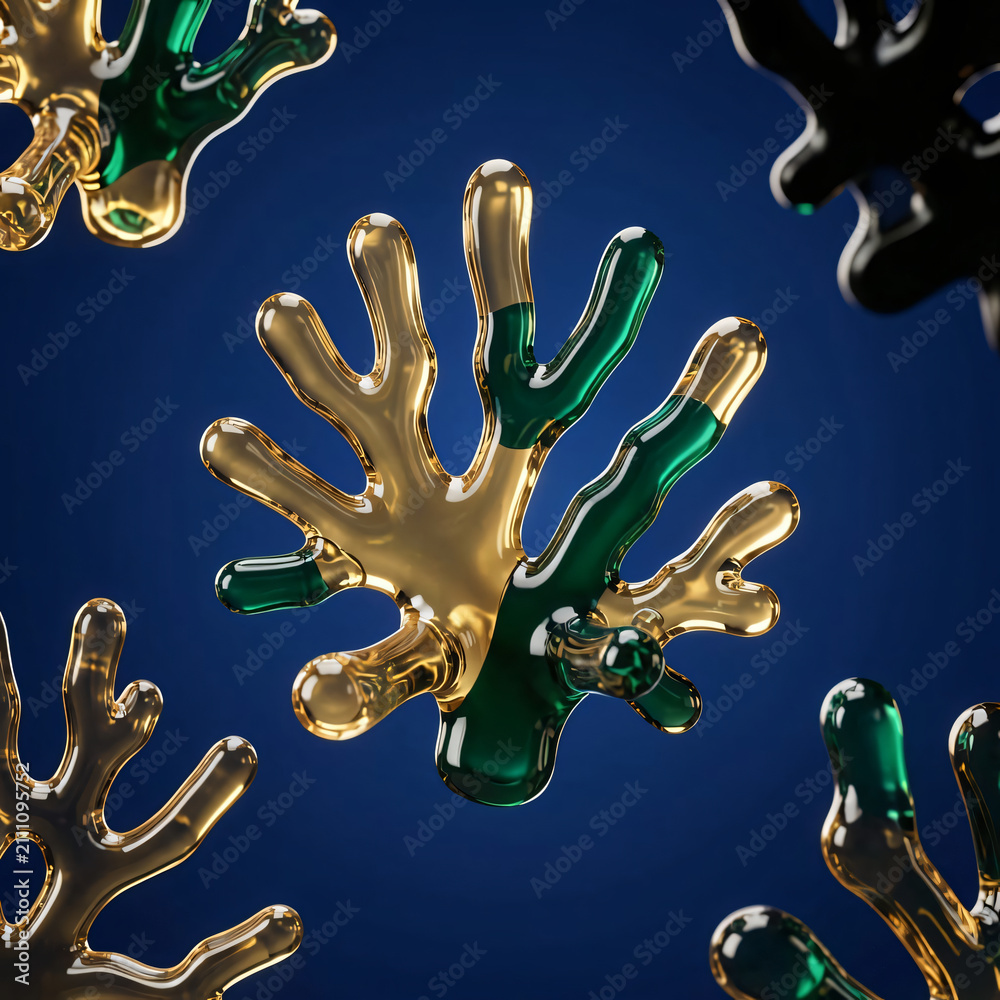 Naklejka premium 3D Render of a Golden Hand Holding a Gold Star with Abstract Human Fingers Isolated on White Background with Colorful Artistic Illustration