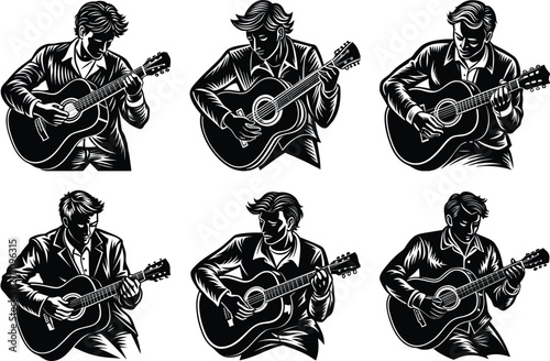 Young couple playing guitar and drinking beer vector illustration
