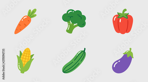 Foto Variety of fresh vegetables icon set
