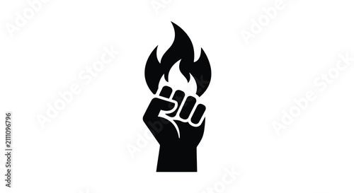 Bild auf Leinwand Raised fist with flames vector illustration black silhouette on white background