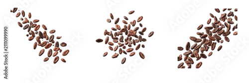 Fotografía Set of scattered brown flax seeds or linseeds piles isolated on transparent background for healthy food design and PNG stock library assets