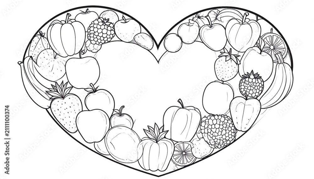 Naklejka premium Stylized Outline Strawberry with Green Leaves on White Background