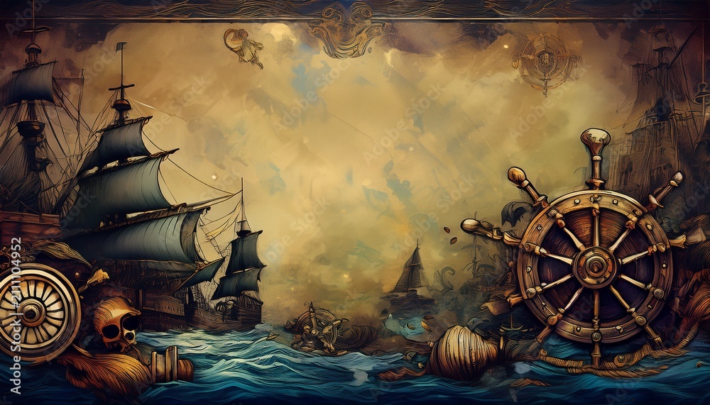 Fototapeta premium pirate and nautical theme grunge background