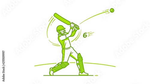 Cricket batsman hitting a six. Vector illustration of a professional cricket player shot.