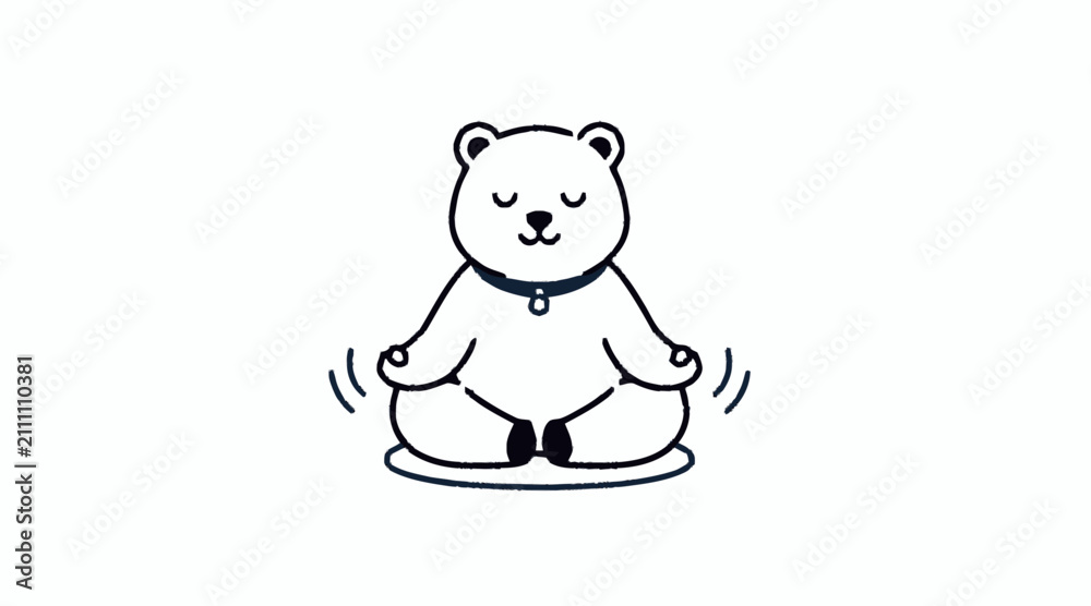 Fototapeta premium Polar bear in meditation pose line art illustration