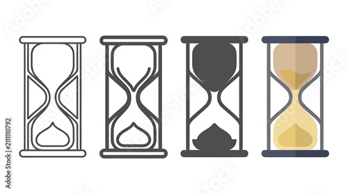Hourglass Timer Icons Set in Different Styles Including Outline and Filled Vector Illustrations for Time Management and Deadlines