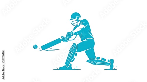 Cricket batsman hitting a ball. Professional player performing a sweep shot icon.