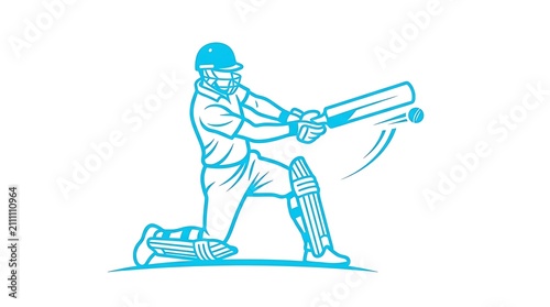Cricket batsman hitting the ball. Professional player performing a sweep shot icon.