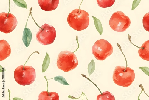 Cute cherries watercolor pattern background design