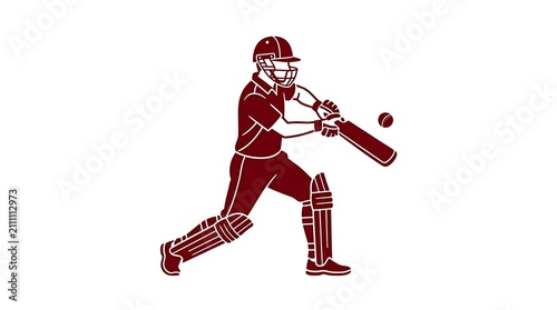 Cricket player hitting ball with bat. Professional batsman icon in action pose.
