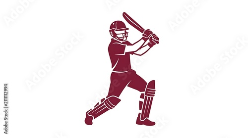 Cricket player silhouette icon. Athlete swinging a bat in a professional sports match.