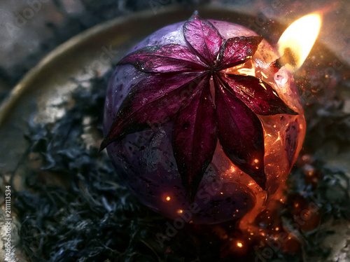 Glowing Purple Candle with Star‑Shaped Leaf and Flame