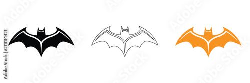 Konstfotografi Bat Logo and Flying Bat Silhouette Vector Icon Set, Halloween Flying Bat Symbol