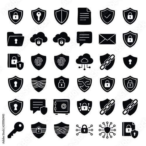 Bild auf Leinwand Cybersecurity and information protection icon set with security protection encry