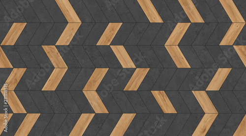 Bild auf Leinwand Modern herringbone parquet floor texture, dark charcoal stone and oak wood chevr