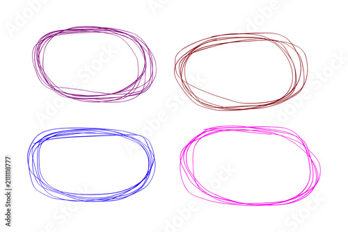 Set of four hand drawn sketchy circles frames with scribble style for highlighting text isolated on a transparent background design.