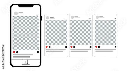 Quadro su tela Smartphone mockup with social media post interface, digital mobile phone screen